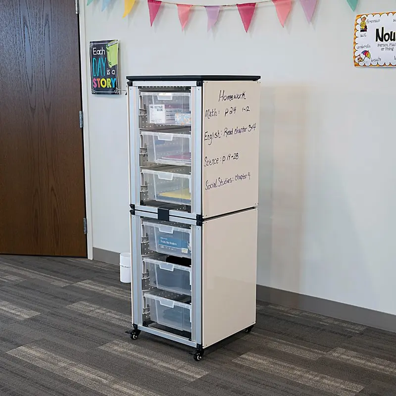 Луксозен и елегантен двустепенна шкаф за съхранение с 6 големи прозрачни чекмеджета - идеалното решение за перфектната организация на обстановката в класната стая3