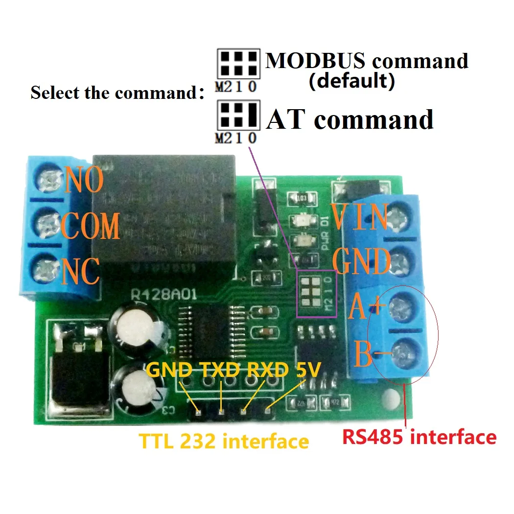 R428A01 5ШТ 2 в 1 RS485 & RS232 (TTL) AT & Modbus RTU Релеен Комутатор Такса PC USB COM UART Сериен порт 1 Канален модул 12 vdc3