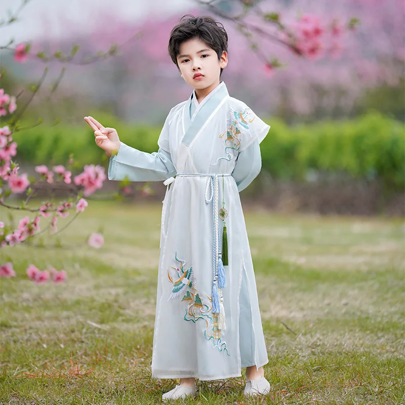 Костюм Тан за малки момчета, детски древнекитайский традиционен костюм за деца, класически бродерия, светло синьо сценичното рокля Hanfu2