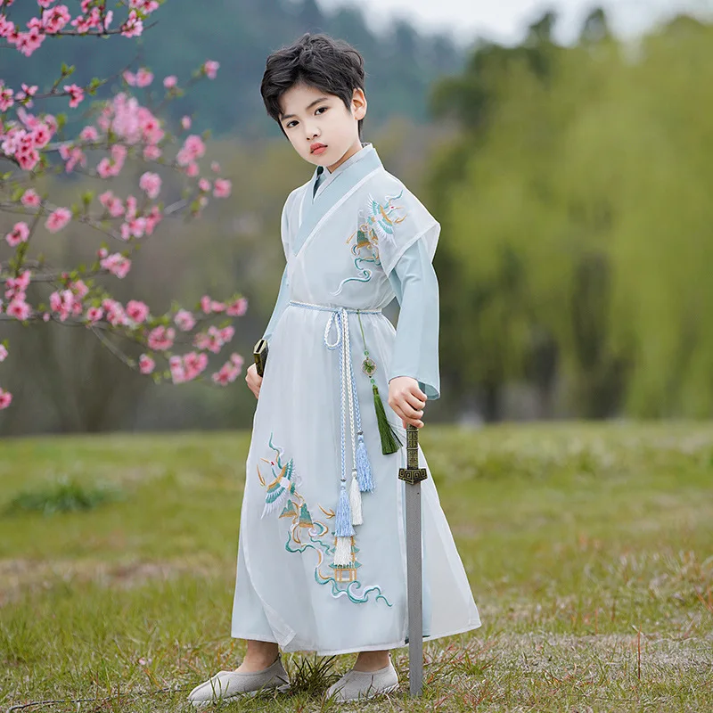 Костюм Тан за малки момчета, детски древнекитайский традиционен костюм за деца, класически бродерия, светло синьо сценичното рокля Hanfu3