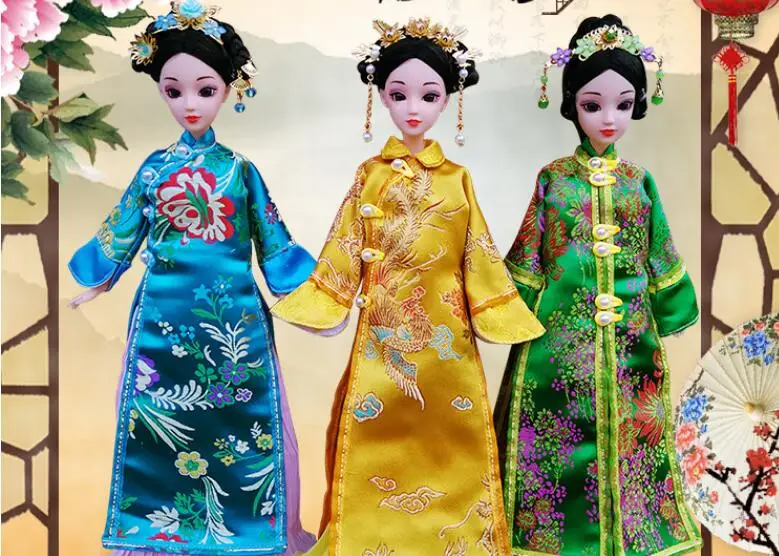 12 подвижни стави, 3D очите, китайски кукла, играчки, аксесоари, дрехи, етническа кукла принцеса в китайския ретро стил с рокля zl1351